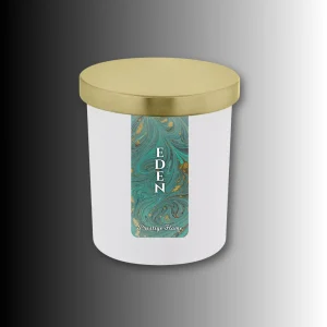 Lumânare parfumată Prestige Flame - Eden - Monolith Collection - 280g - recipient alb mat cu capac auriu E1