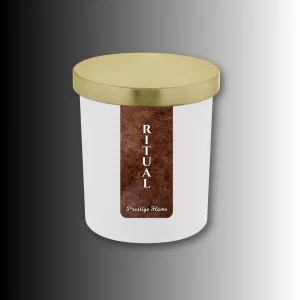 Lumânare parfumată Prestige Flame - Ritual - Monolith Collection - 280g - recipient alb mat cu capac auriu R1