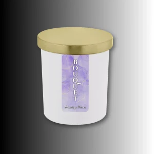 Lumânare parfumată Prestige Flame - Bouquet - Monolith Collection - 280g - recipient alb mat cu capac auriu B1