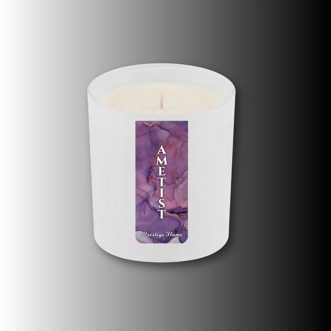 Lumânare parfumată Prestige Flame - Ametist - Monolith Collection - 280g - recipient alb mat cu capac auriu A2