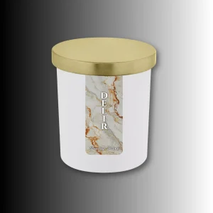 Lumânare parfumată Prestige Flame - Delir - Monolith Collection - 280g - recipient alb mat cu capac auriu D1