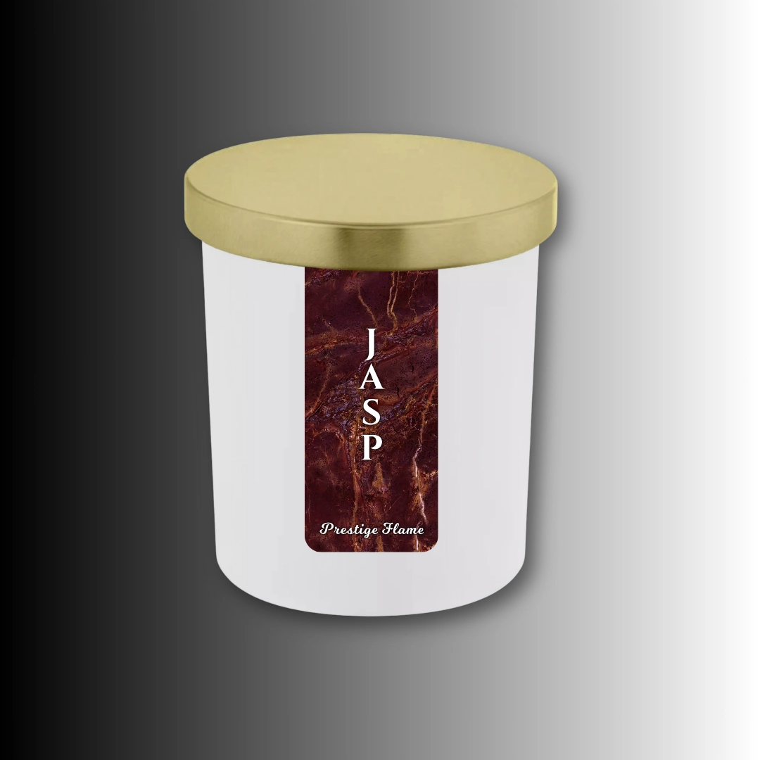 Lumânare parfumată Prestige Flame - Jasp - Monolith Collection - 280g - recipient alb mat cu capac auriu J1