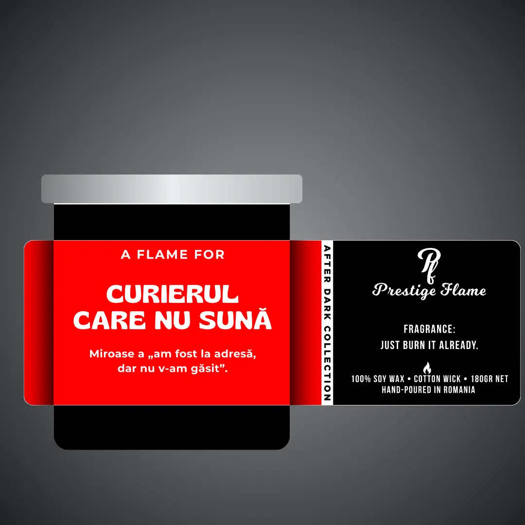 Lumânare parfumată Prestige Flame - Curierul care nu sună - After Dark Collection - 180g - recipient negru mat cu capac argintiu