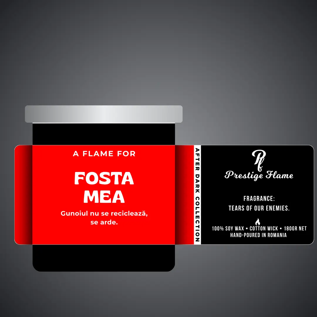 Lumânare parfumată Prestige Flame - Fosta mea - After Dark Collection - 180g - recipient negru mat cu capac argintiu