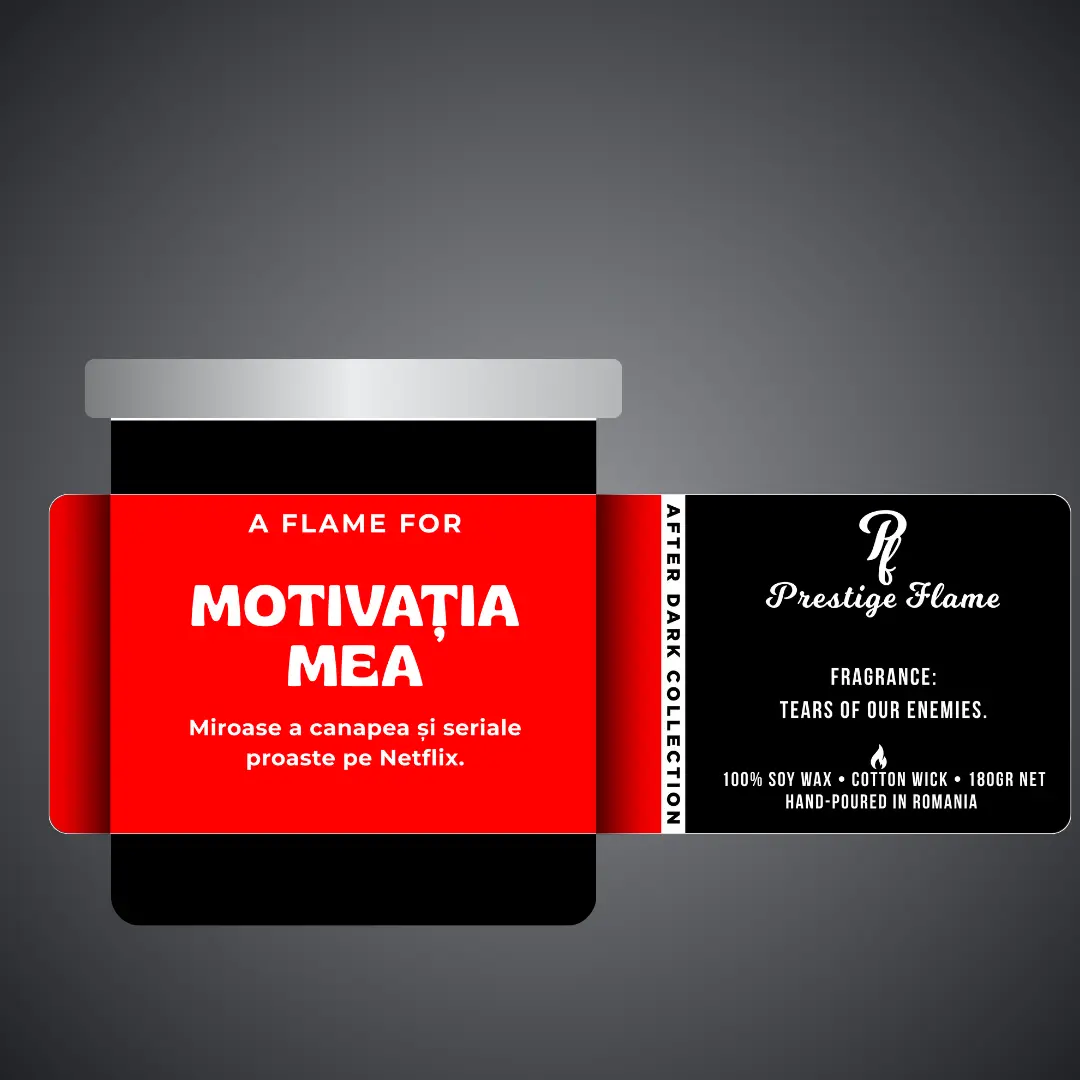 Lumânare parfumată Prestige Flame - Motivația mea - After Dark Collection - 180g - recipient negru mat cu capac argintiu