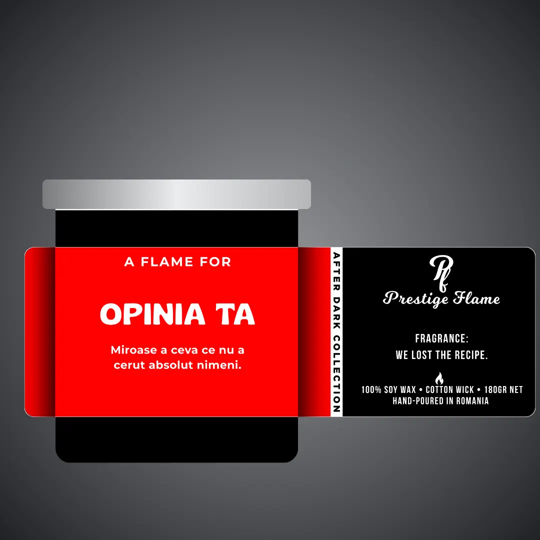 Lumânare parfumată Prestige Flame - Opinia ta - After Dark Collection - 180g - recipient negru mat cu capac argintiu