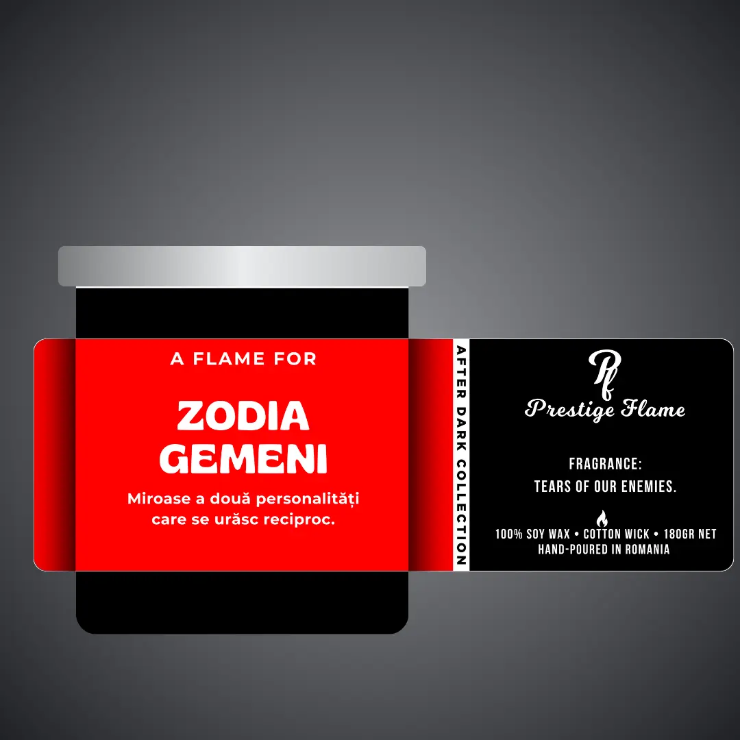 Lumânare parfumată Prestige Flame - Zodia Gemeni - After Dark Collection - 180g - recipient negru mat cu capac argintiu