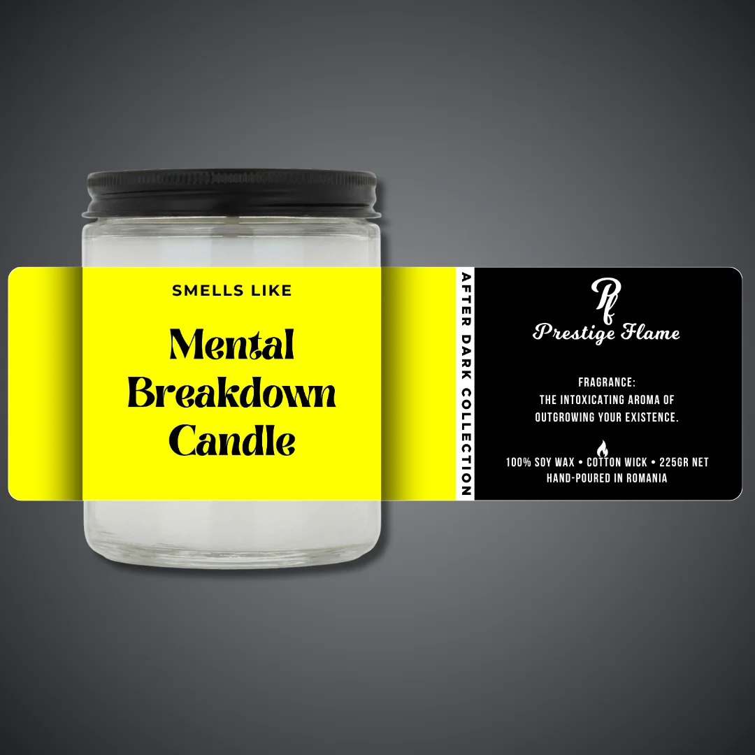 Lumânare parfumată Prestige Flame - MENTAL BREAKDOWN CANDLE - After Dark Collection - 225g - recipient transparent cu capac negru
