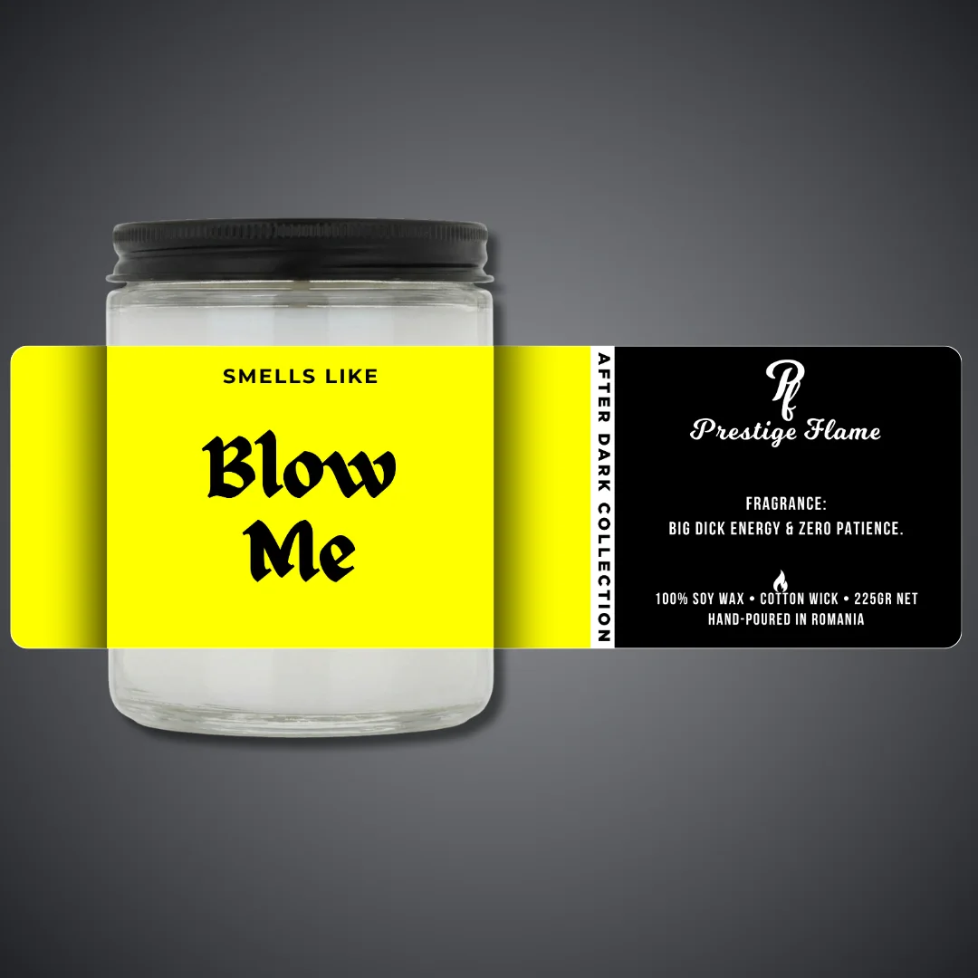 Lumânare parfumată Prestige Flame - BLOW ME - After Dark Collection - 225g - recipient transparent cu capac negru