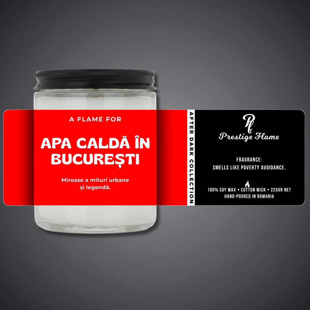 Lumânare parfumată Prestige Flame - Apa caldă în București - After Dark Collection - 225g - recipient transparent cu capac negru
