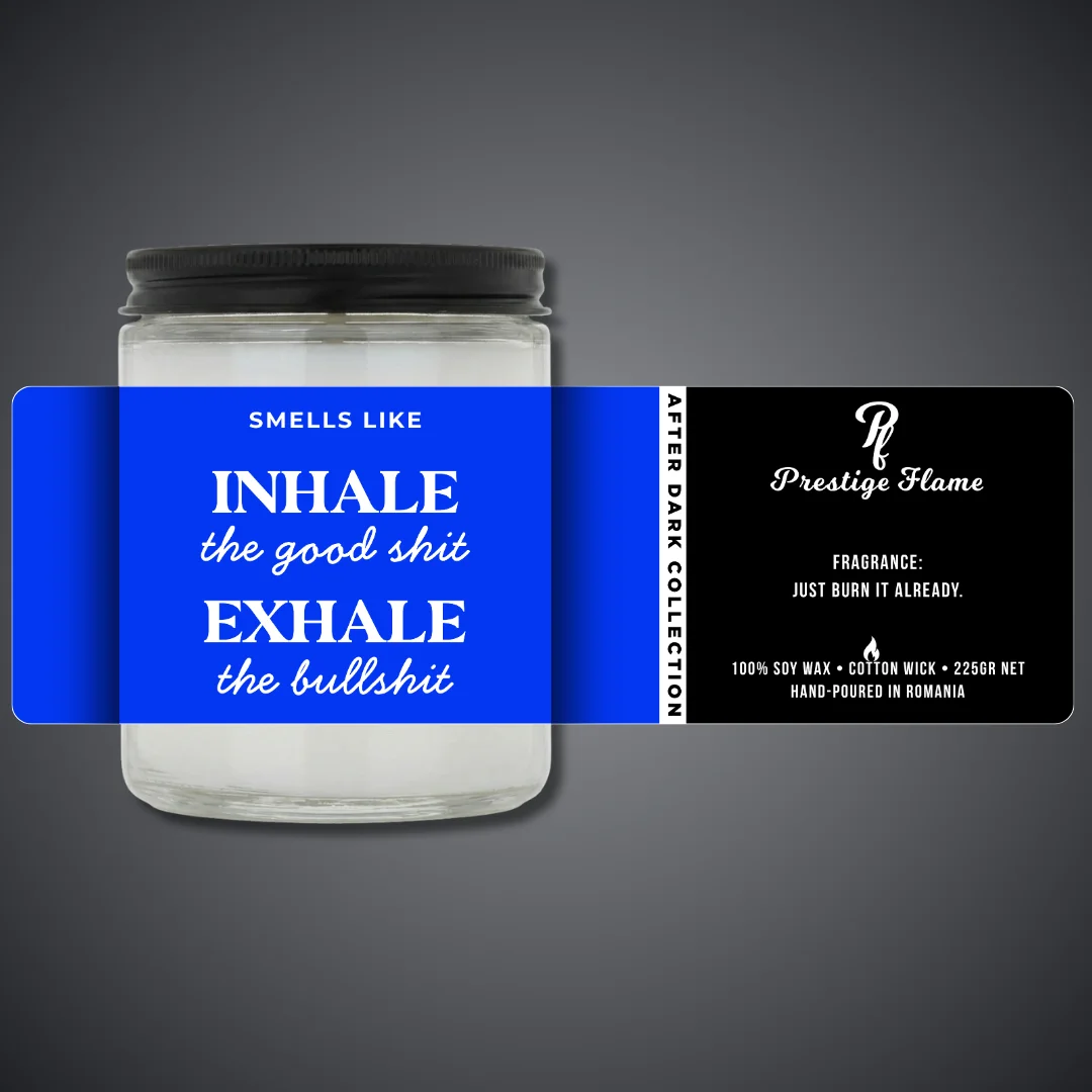 Lumânare parfumată Prestige Flame - INHALE EXHALE - After Dark Collection - 225g - recipient transparent cu capac negru