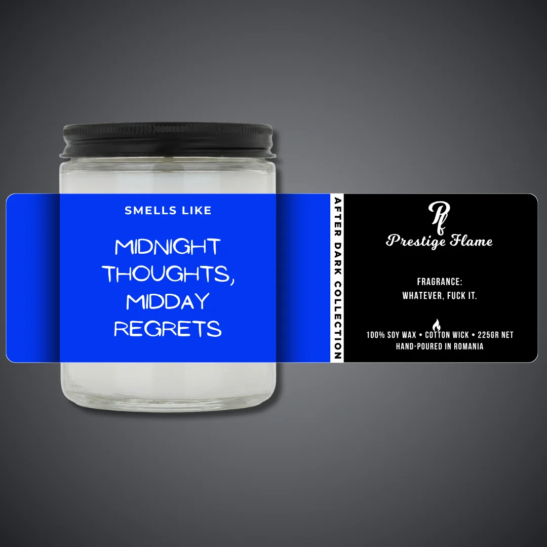 Lumânare parfumată Prestige Flame - MIDNIGHT THOUGHTS - After Dark Collection - 225g - recipient transparent cu capac negru