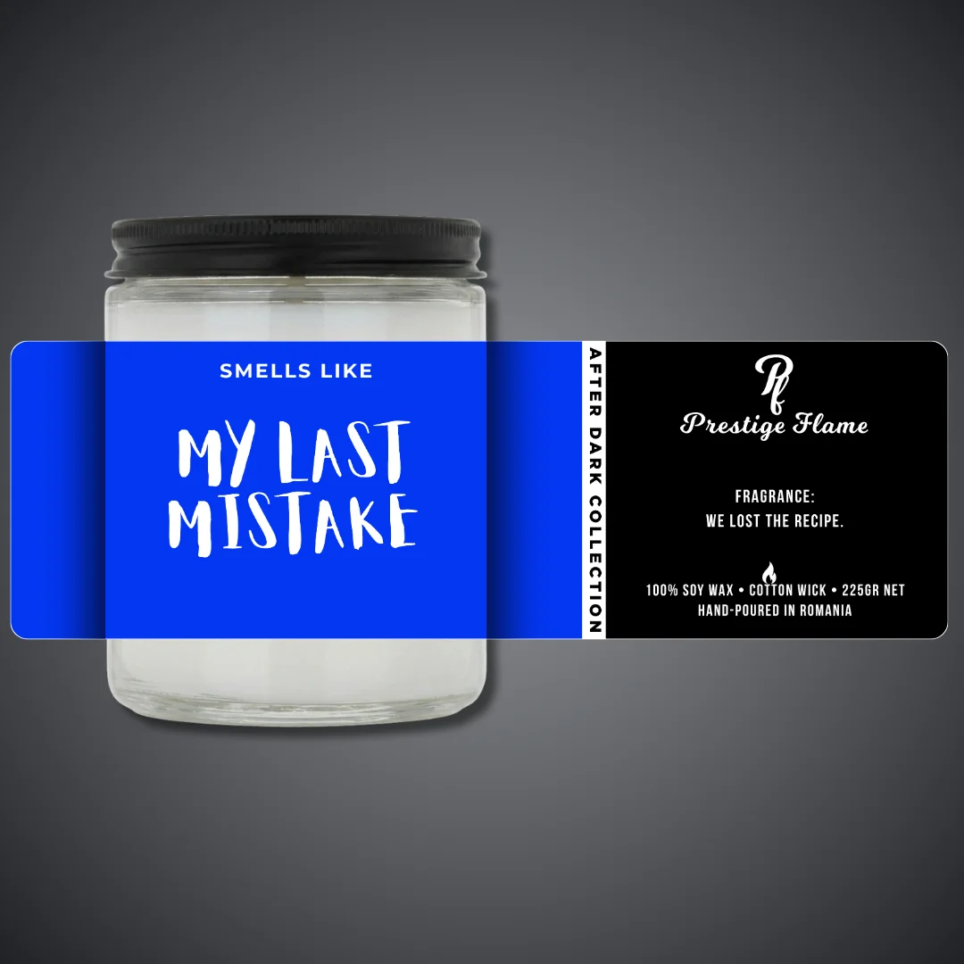 Lumânare parfumată Prestige Flame - MY LAST MISTAKE - After Dark Collection - 225g - recipient transparent cu capac negru