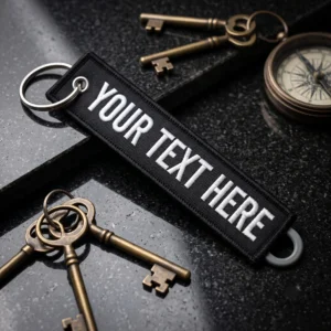 Breloc Brodat - Prestige Flame - Your Text Here Material premium impermeabil, extrem de durabil în timp. Ață de înaltă calitate, rezistentă la intemperii, raze UV, căldură și frecare