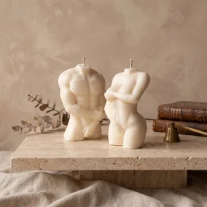 Set Lumânari parfumate și decorative Prestige Flame - BĂRBAT și FEMEIE - Silhouette Collection - 228gr
